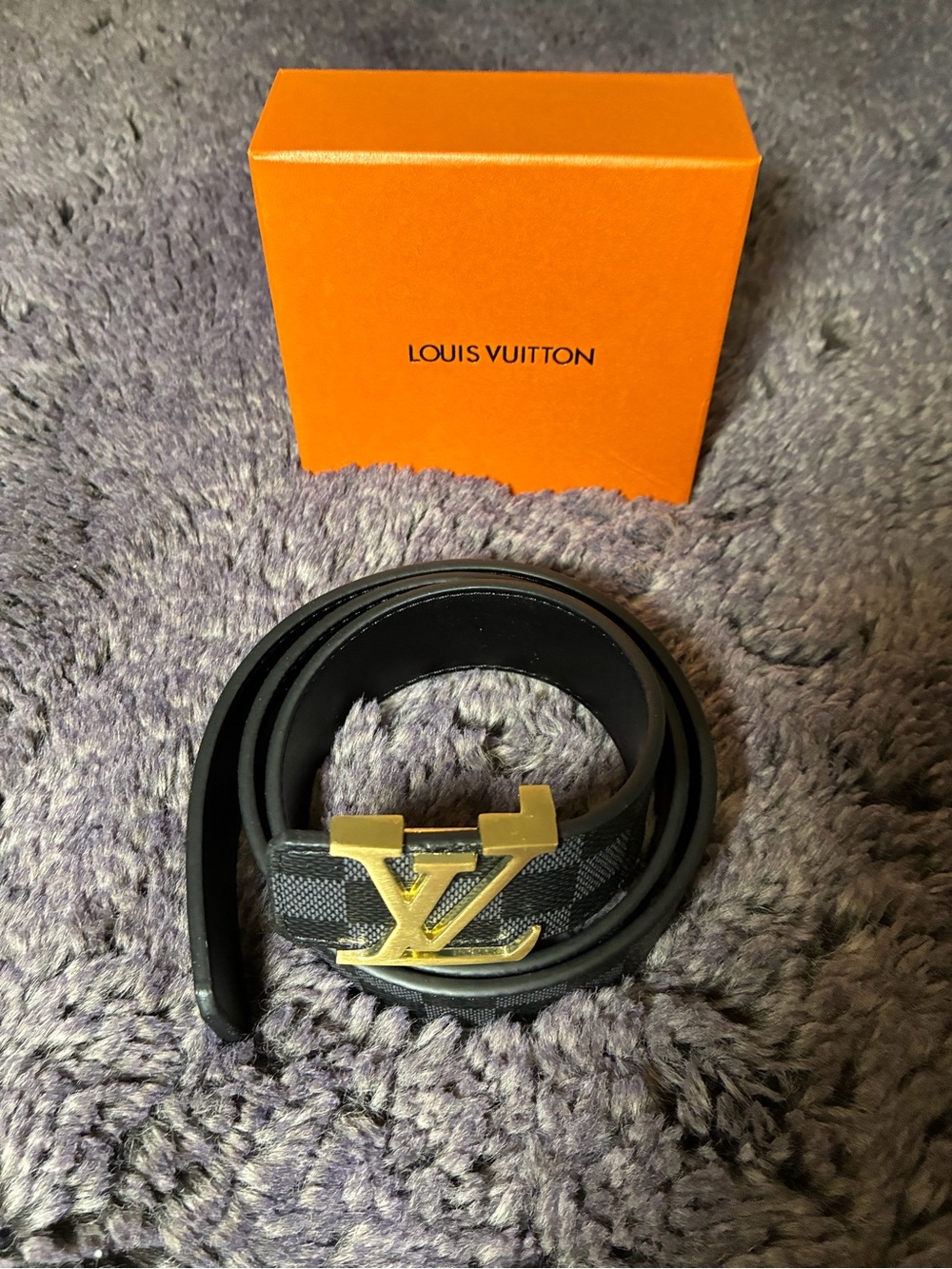 Louis Vuitton Black Belt with Gold LV Buckle